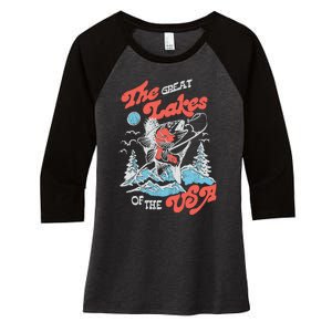 The Great Lakes Retro Inspired Graphic Women's Tri-Blend 3/4-Sleeve Raglan Shirt