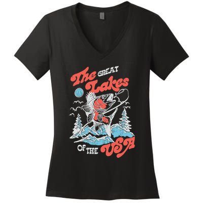 The Great Lakes Retro Inspired Graphic Women's V-Neck T-Shirt