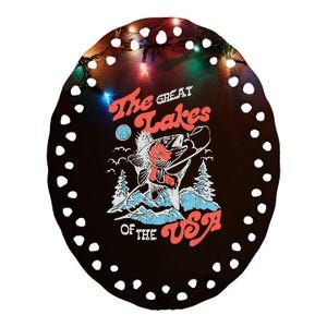 The Great Lakes Retro Inspired Graphic Ceramic Oval Ornament