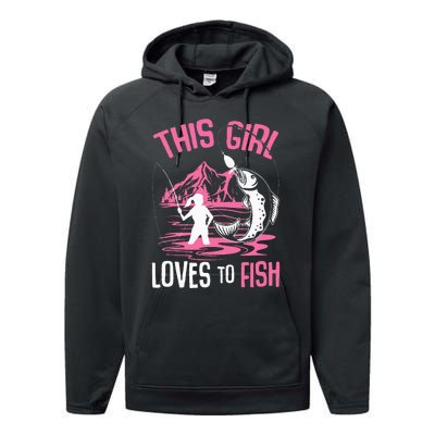 This Girl Loves To Fish Fishing Performance Fleece Hoodie