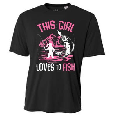 This Girl Loves To Fish Fishing Cooling Performance Crew T-Shirt