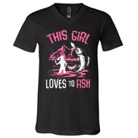 This Girl Loves To Fish Fishing V-Neck T-Shirt