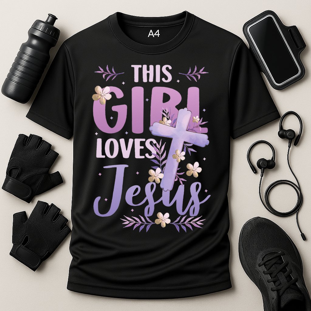 This Girl Loves Jesus Cute Christian Girl Jesus Cooling Performance Crew T-Shirt