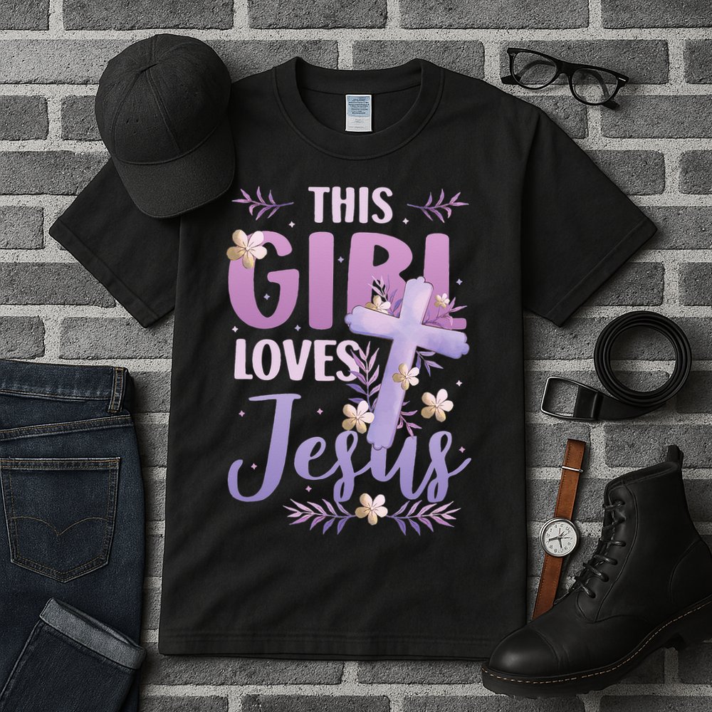 This Girl Loves Jesus Cute Christian Girl Jesus Tall T-Shirt