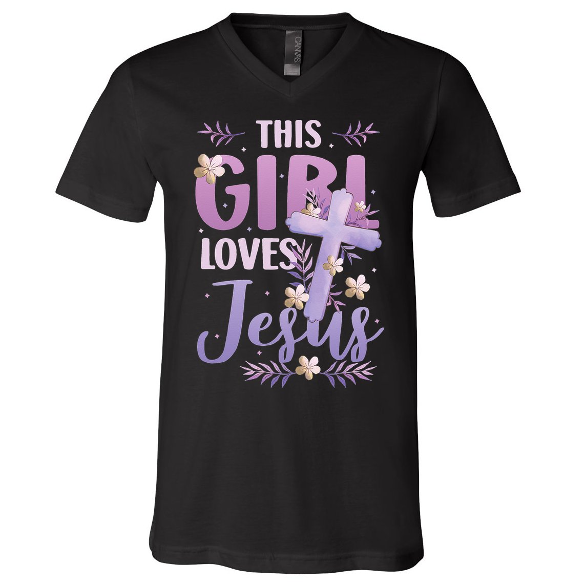 This Girl Loves Jesus Cute Christian Girl Jesus V-Neck T-Shirt