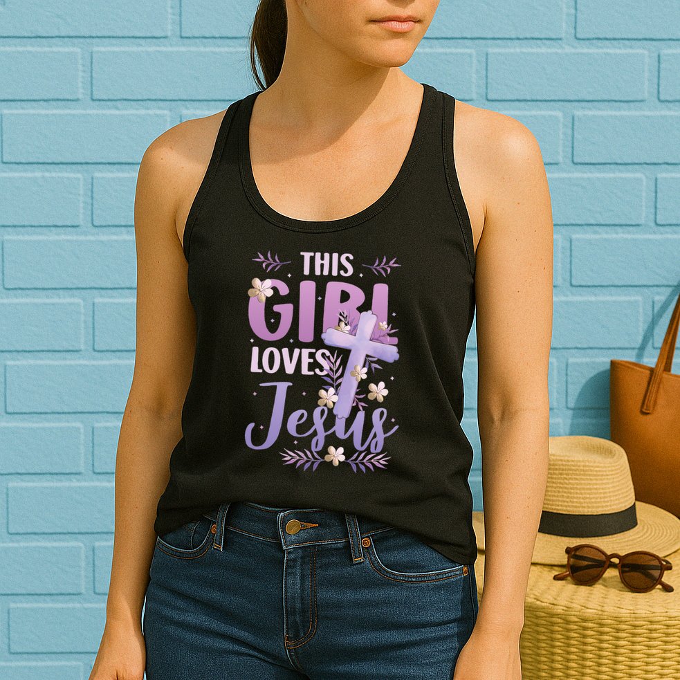 This Girl Loves Jesus Cute Christian Girl Jesus Womens Tank Top