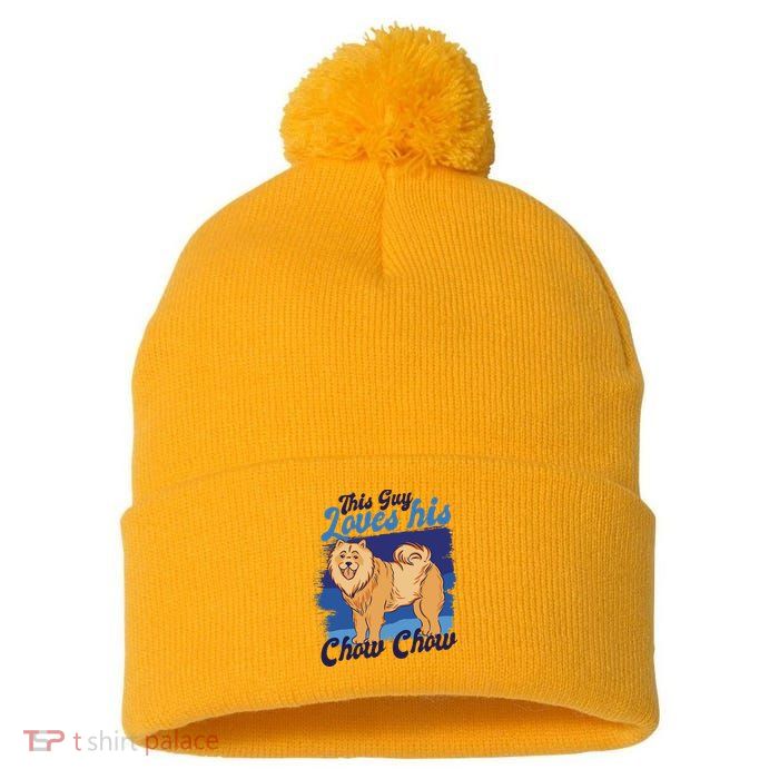 This Guy Loves His Chow Chow Dog Pom Pom 12in Knit Beanie