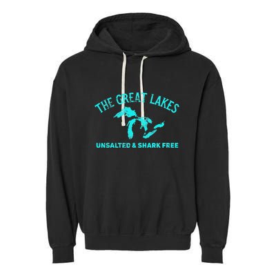 The Great Lakes Unsalted & Shark Free Michigan Gift Vintage Garment-Dyed Fleece Hoodie