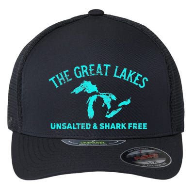 The Great Lakes Unsalted & Shark Free Michigan Gift Vintage Flexfit Unipanel Trucker Cap