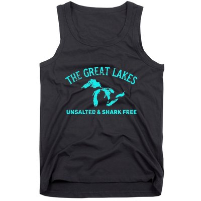 The Great Lakes Unsalted & Shark Free Michigan Gift Vintage Tank Top