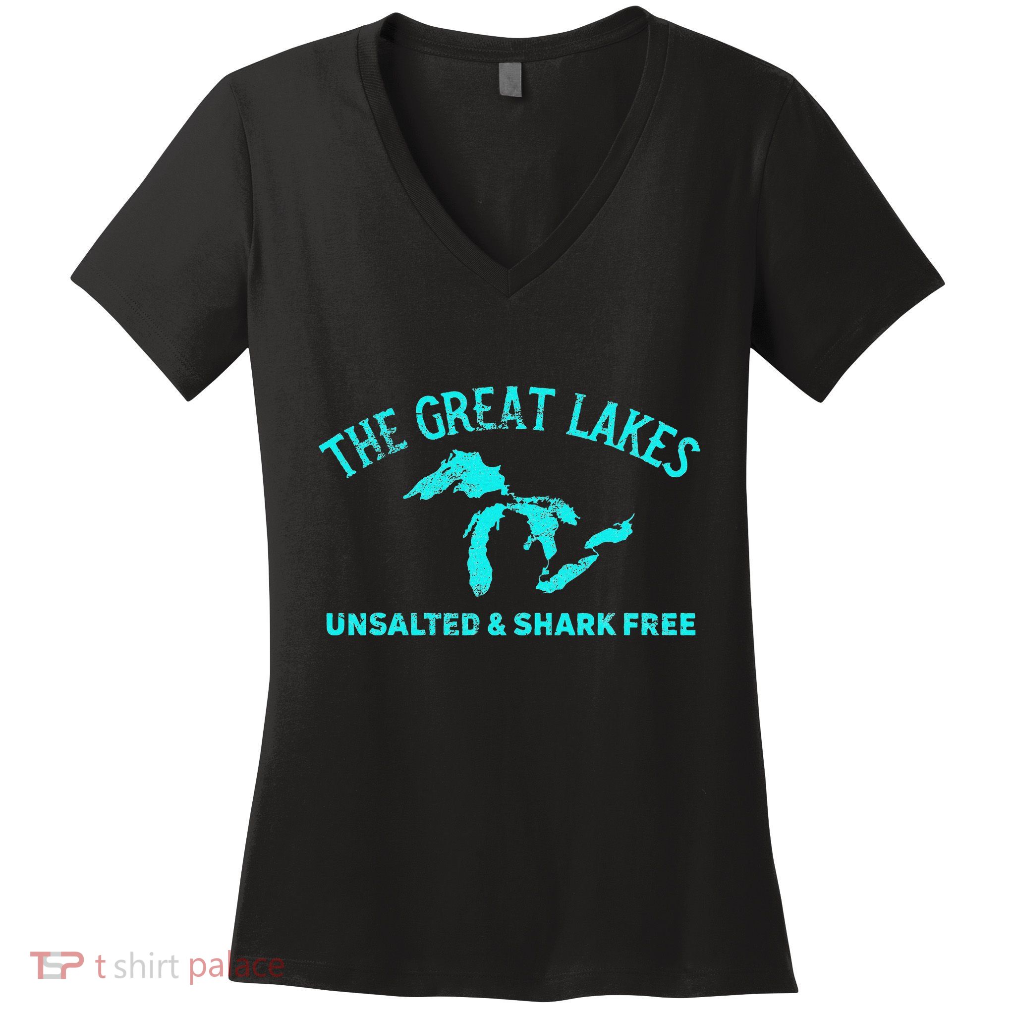 The Great Lakes Unsalted & Shark Free Michigan Gift Vintage Women's V-Neck T-Shirt