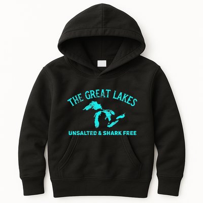 The Great Lakes Unsalted & Shark Free Michigan Gift Vintage Kids Hoodie
