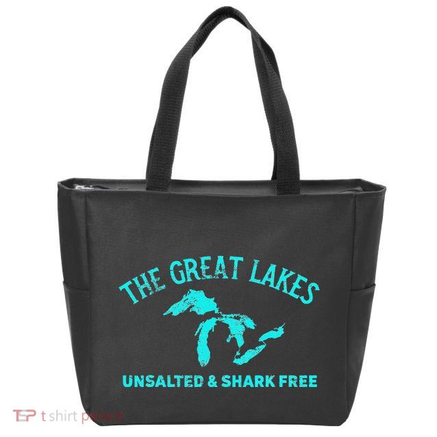 The Great Lakes Unsalted & Shark Free Michigan Gift Vintage Zip Tote Bag