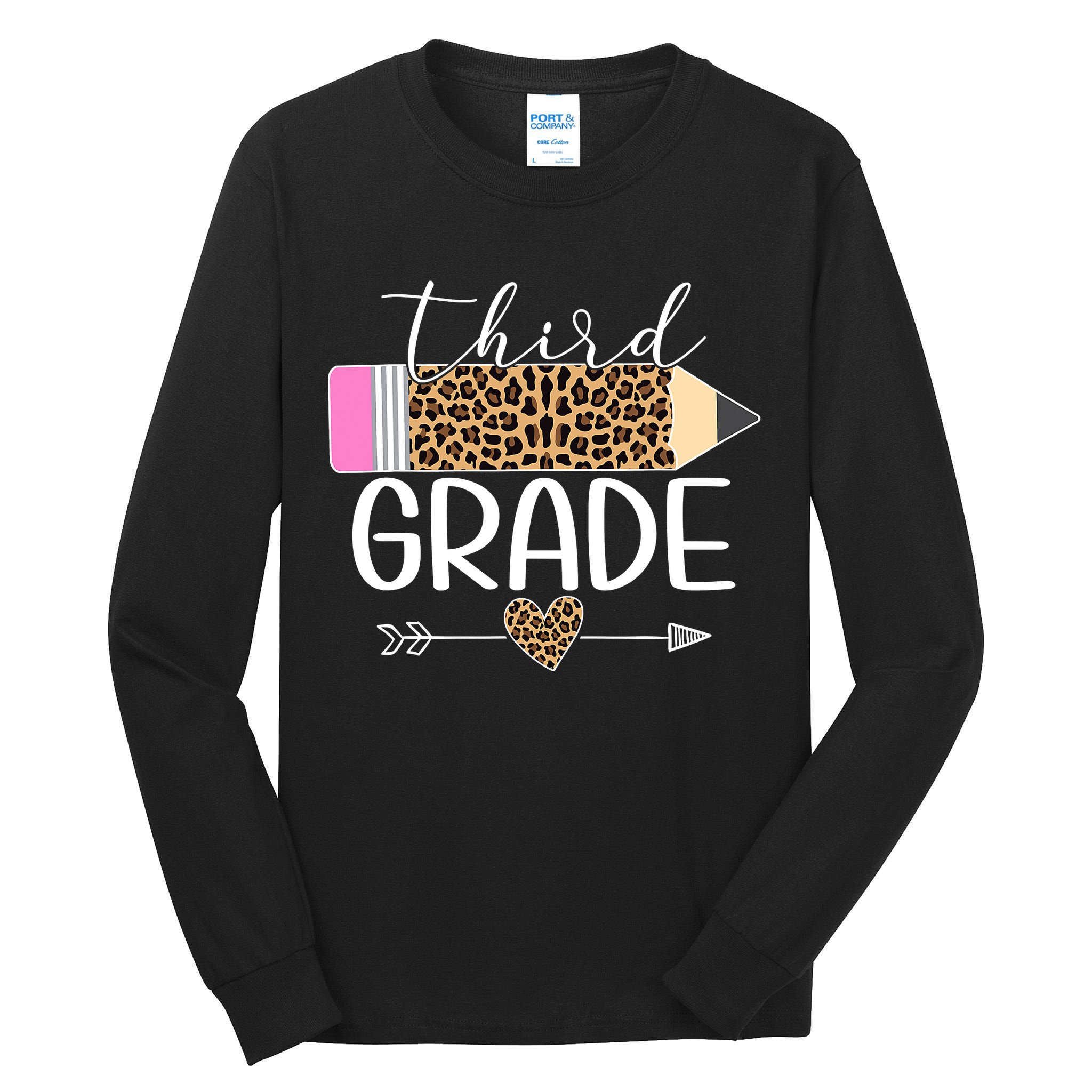 Third Grade Leopard Pencil Back To School Teachers Tall Long Sleeve T-Shirt