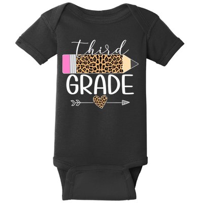 Third Grade Leopard Pencil Back To School Teachers Baby Bodysuit