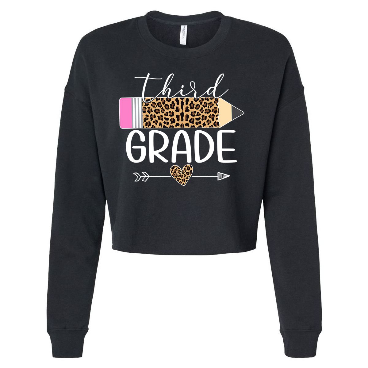 Third Grade Leopard Pencil Back To School Teachers Cropped Pullover Crew