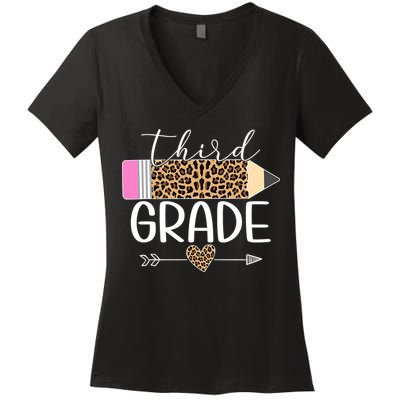 Third Grade Leopard Pencil Back To School Teachers Women's V-Neck T-Shirt