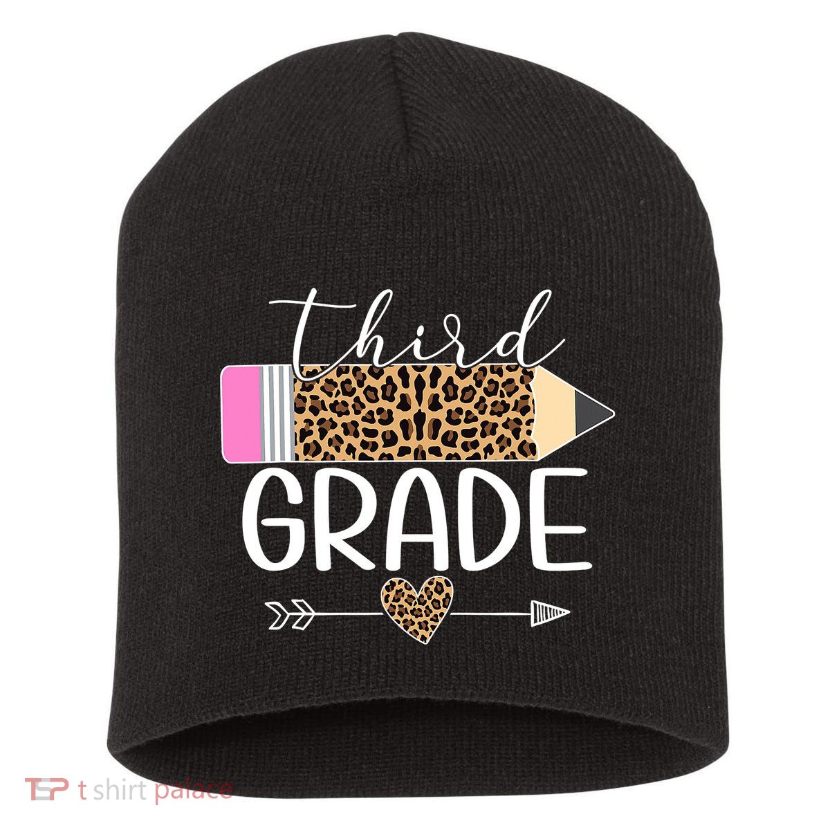 Third Grade Leopard Pencil Back To School Teachers Short Acrylic Beanie