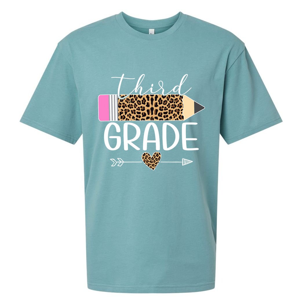Third Grade Leopard Pencil Back To School Teachers Sueded Cloud Jersey T-Shirt