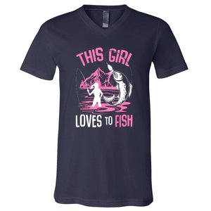 This Girl Loves To Fish Cool Fishing Girl Gifts V-Neck T-Shirt