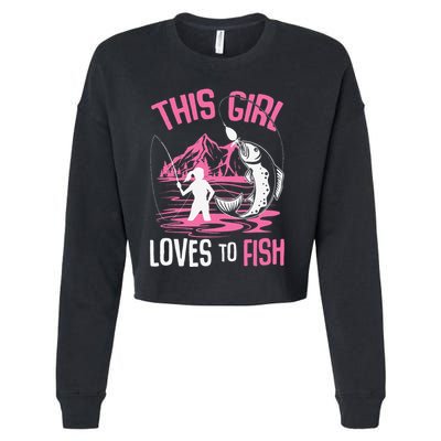 This Girl Loves To Fish Fishing Girl Cropped Pullover Crew
