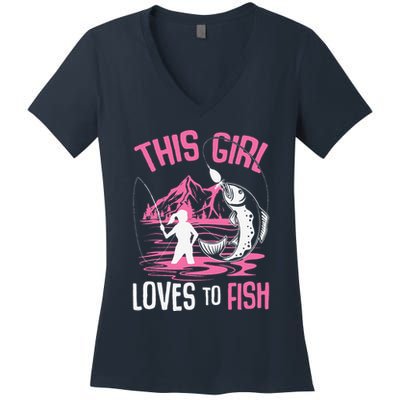 This Girl Loves To Fish Fishing Girl Women's V-Neck T-Shirt