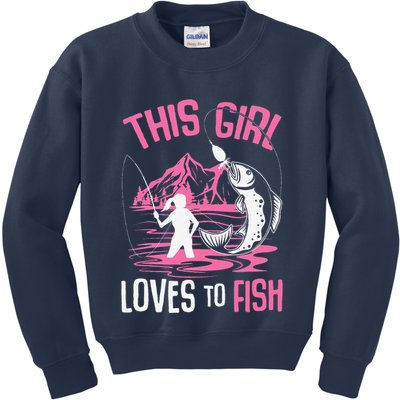 This Girl Loves To Fish Fishing Girl Kids Sweatshirt