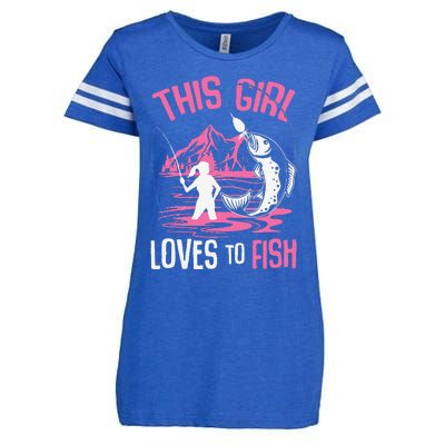 This Girl Loves To Fish Fishing Girl Enza Ladies Jersey Football T-Shirt