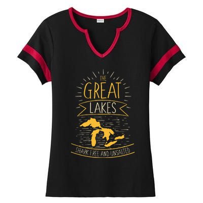 The Great Lakes Shark Free Unsalted Michigan Gift Ladies Halftime Notch Neck Tee