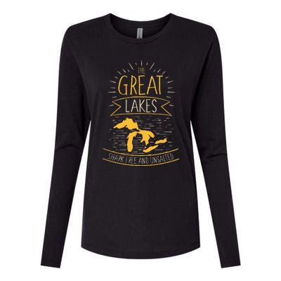 The Great Lakes Shark Free Unsalted Michigan Gift Womens Cotton Relaxed Long Sleeve T-Shirt