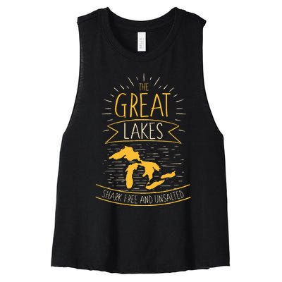 The Great Lakes Shark Free Unsalted Michigan Gift Women's Racerback Cropped Tank