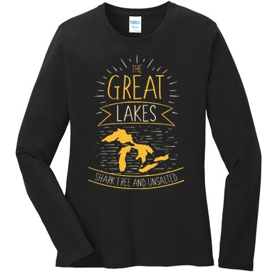 The Great Lakes Shark Free Unsalted Michigan Gift Ladies Long Sleeve Shirt