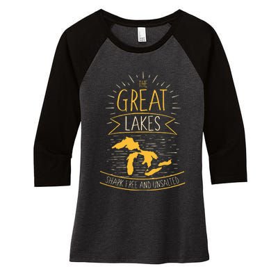 The Great Lakes Shark Free Unsalted Michigan Gift Women's Tri-Blend 3/4-Sleeve Raglan Shirt