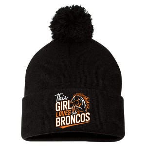 This Girl Loves The Broncos Fan Design For Women Pom Pom 12in Knit Beanie