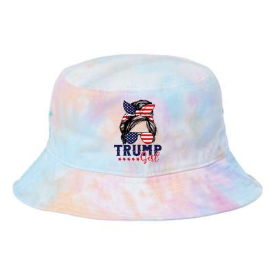 Trump Girl Messy Bun Trump 2024 Election American Flag Tie Dye Newport Bucket Hat