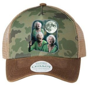 Three Granny Moon 3 Old Ladys Howling Weird Cursed Meme Legacy Tie Dye Trucker Hat