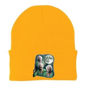 Three Granny Moon 3 Old Ladys Howling Weird Cursed Meme Knit Cap Winter Beanie