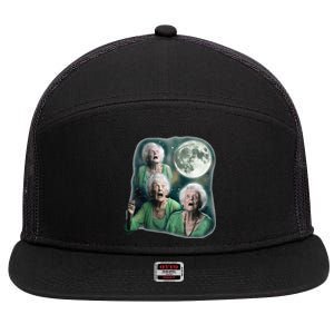 Three Granny Moon 3 Old Ladys Howling Weird Cursed Meme 7 Panel Mesh Trucker Snapback Hat