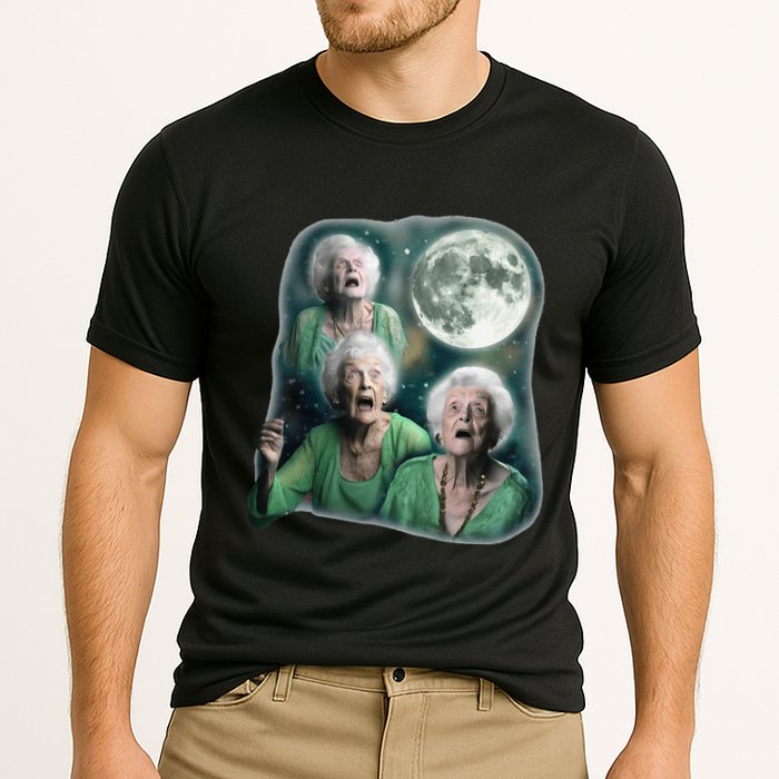 Three Granny Moon 3 Old Ladys Howling Weird Cursed Meme Cooling Performance Crew T-Shirt