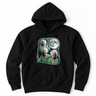 Three Granny Moon 3 Old Ladys Howling Weird Cursed Meme Hoodie