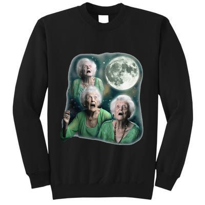 Three Granny Moon 3 Old Ladys Howling Weird Cursed Meme Sweatshirt