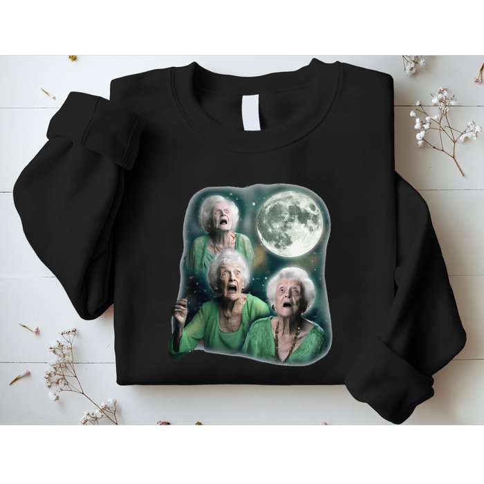 Three Granny Moon 3 Old Ladys Howling Weird Cursed Meme Sweatshirt