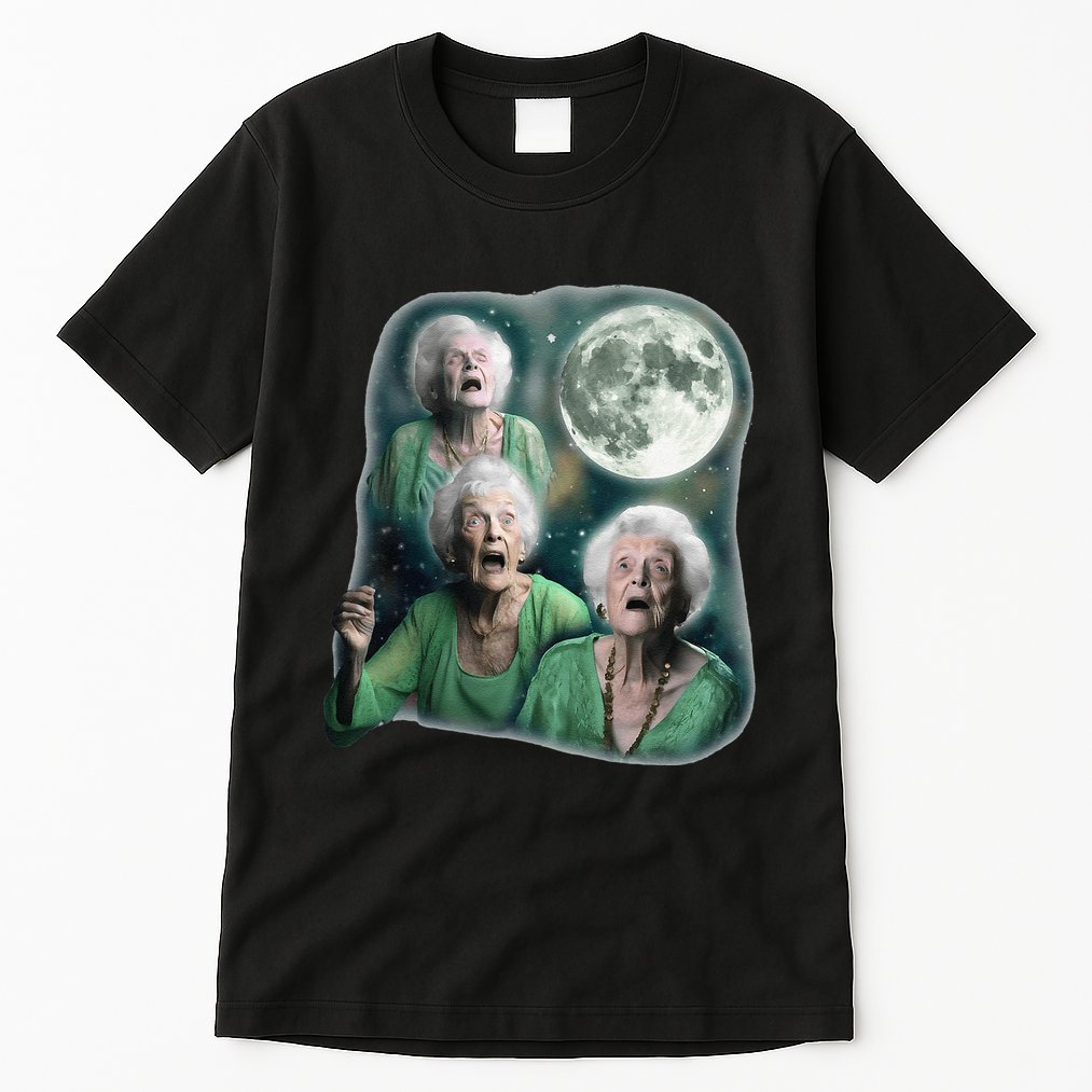 Three Granny Moon 3 Old Ladys Howling Weird Cursed Meme Tall T-Shirt
