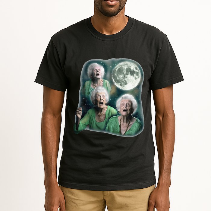Three Granny Moon 3 Old Ladys Howling Weird Cursed Meme Tall T-Shirt