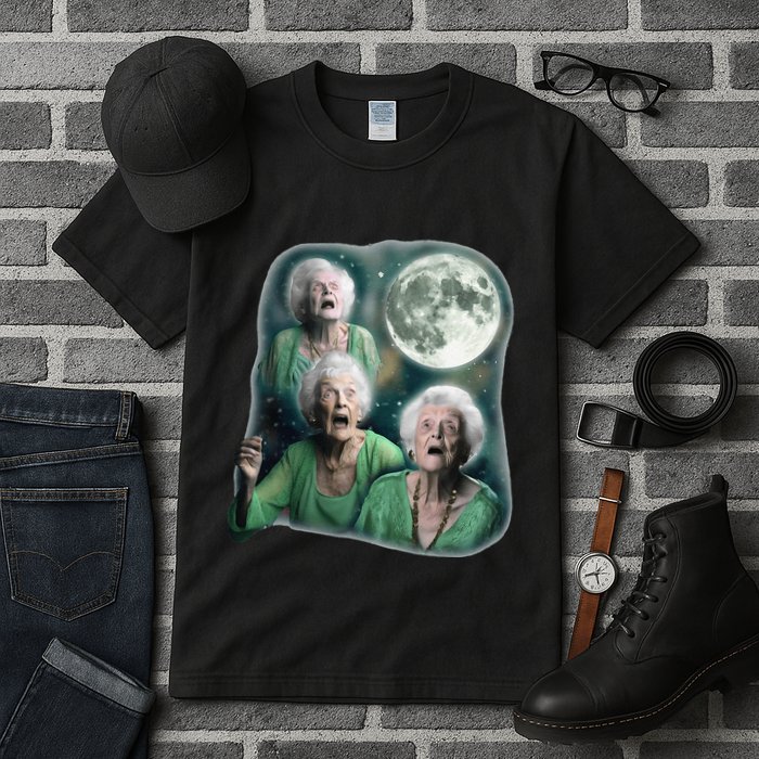 Three Granny Moon 3 Old Ladys Howling Weird Cursed Meme Tall T-Shirt