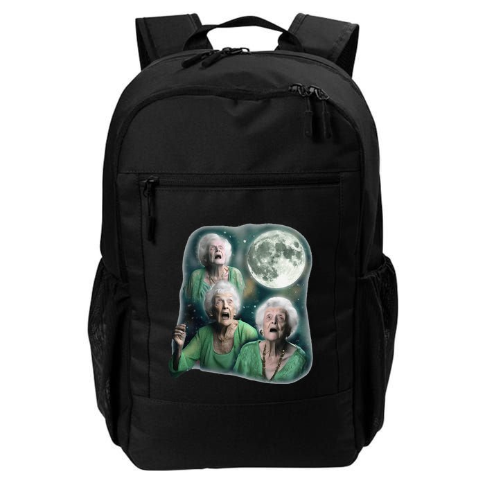 Three Granny Moon 3 Old Ladys Howling Weird Cursed Meme Backpack