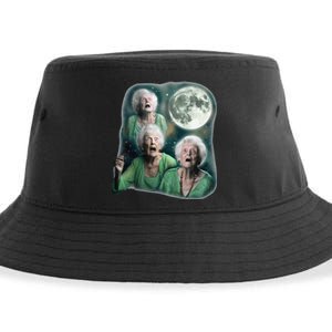 Three Granny Moon 3 Old Ladys Howling Weird Cursed Meme Sustainable Bucket Hat