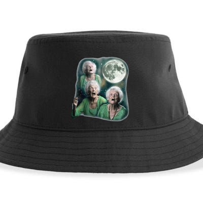 Three Granny Moon 3 Old Ladys Howling Weird Cursed Meme Sustainable Bucket Hat