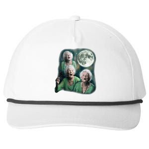 Three Granny Moon 3 Old Ladys Howling Weird Cursed Meme Snapback Five-Panel Rope Hat