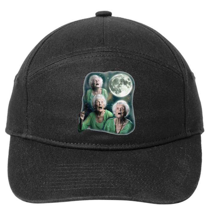 Three Granny Moon 3 Old Ladys Howling Weird Cursed Meme 7-Panel Snapback Hat